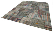 Handmade Area Rug - Grey Patchwork Cotton Wool Vintage Handwoven Carpet 10'10''x13'7''