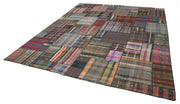 Handmade Patchwork Rug - Brown Patchwork Carpet Cotton Wool Blend Area Rug 10'9''x13'3''