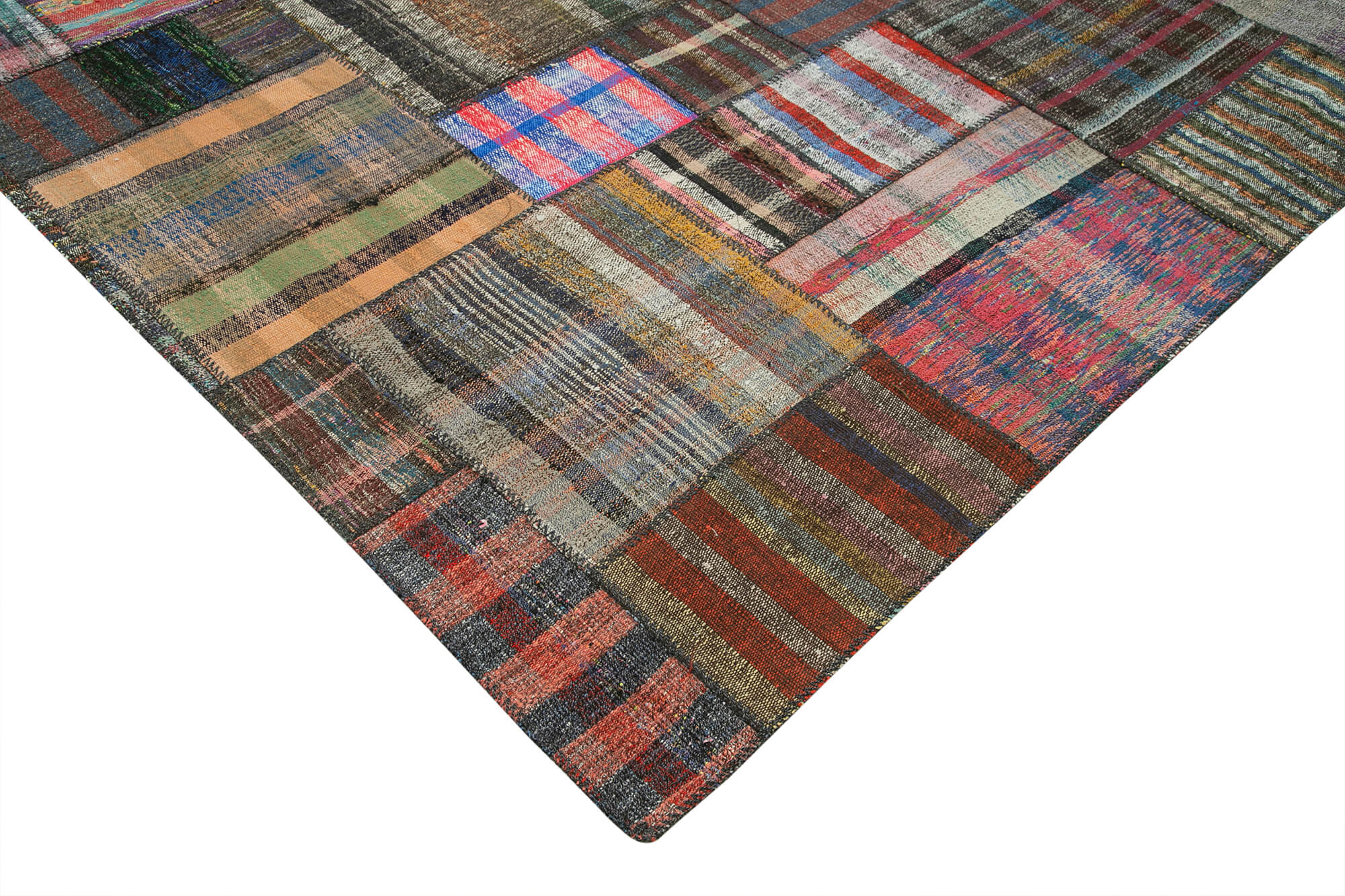 Handmade Patchwork Rug - Brown Patchwork Carpet Cotton Wool Blend Area Rug 10'9''x13'3''
