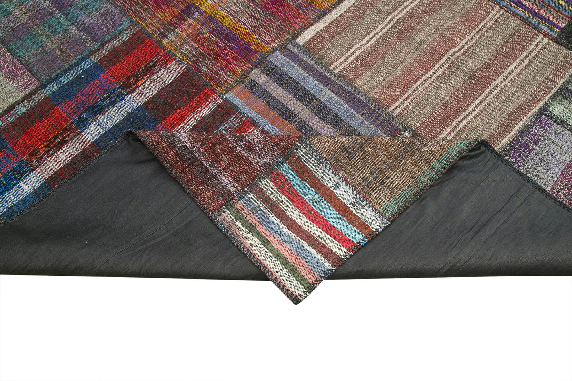Handmade Patchwork Rug - Brown Patchwork Carpet Cotton Wool Blend Area Rug 10'9''x13'3''