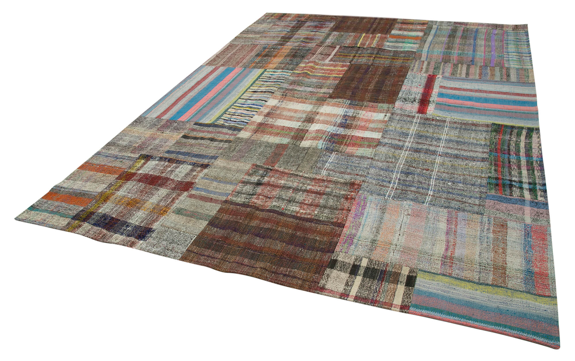 Handmade Wool Area Rug – Grey Patchwork Style Carpet, Durable Living Room Rug 8'8''x11'9''