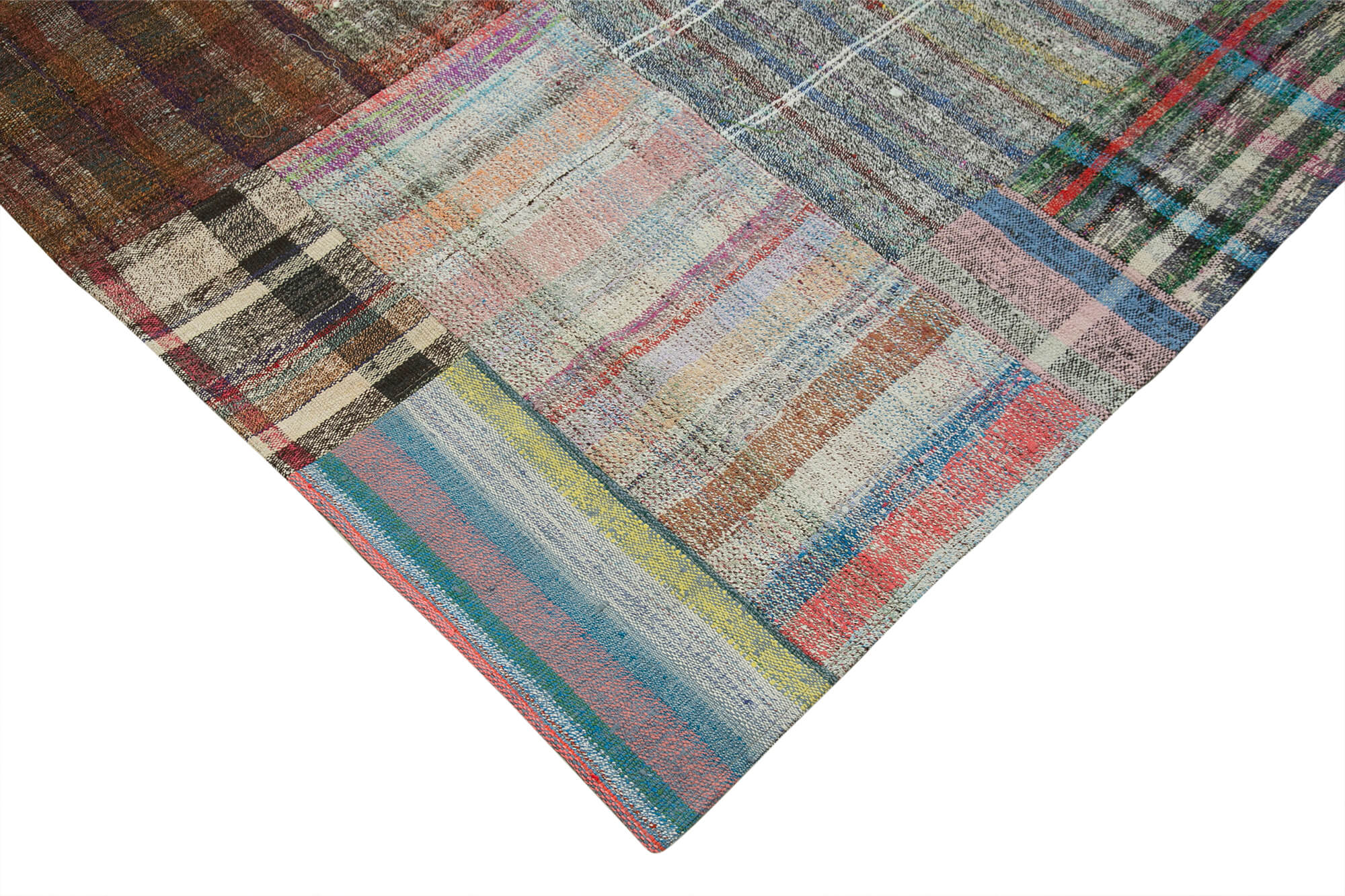 Handmade Wool Area Rug – Grey Patchwork Style Carpet, Durable Living Room Rug 8'8''x11'9''