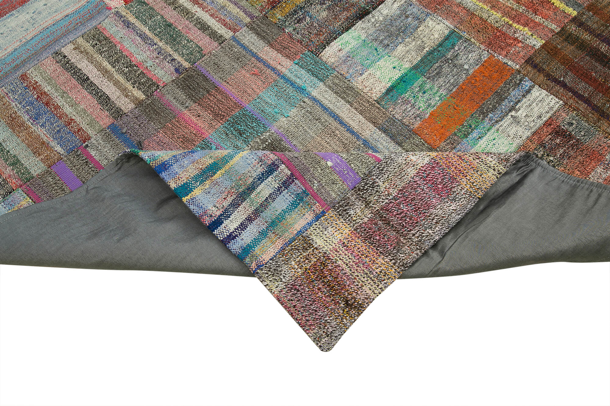 Handmade Wool Area Rug – Grey Patchwork Style Carpet, Durable Living Room Rug 8'8''x11'9''