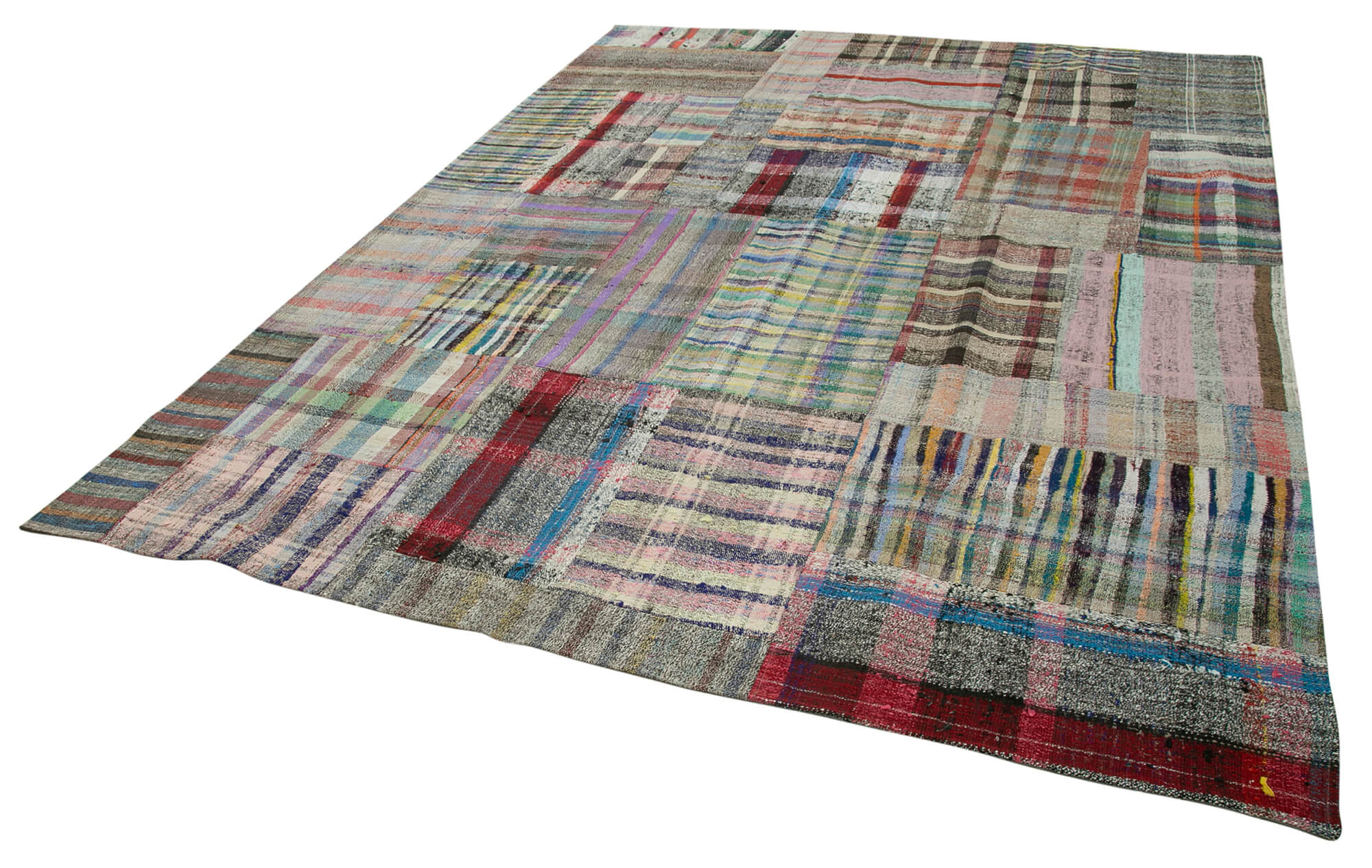 Handmade Patchwork Rug - Kirk Yama Grey Cotton Wool Vintage Area Rug 8'8''x11'8''