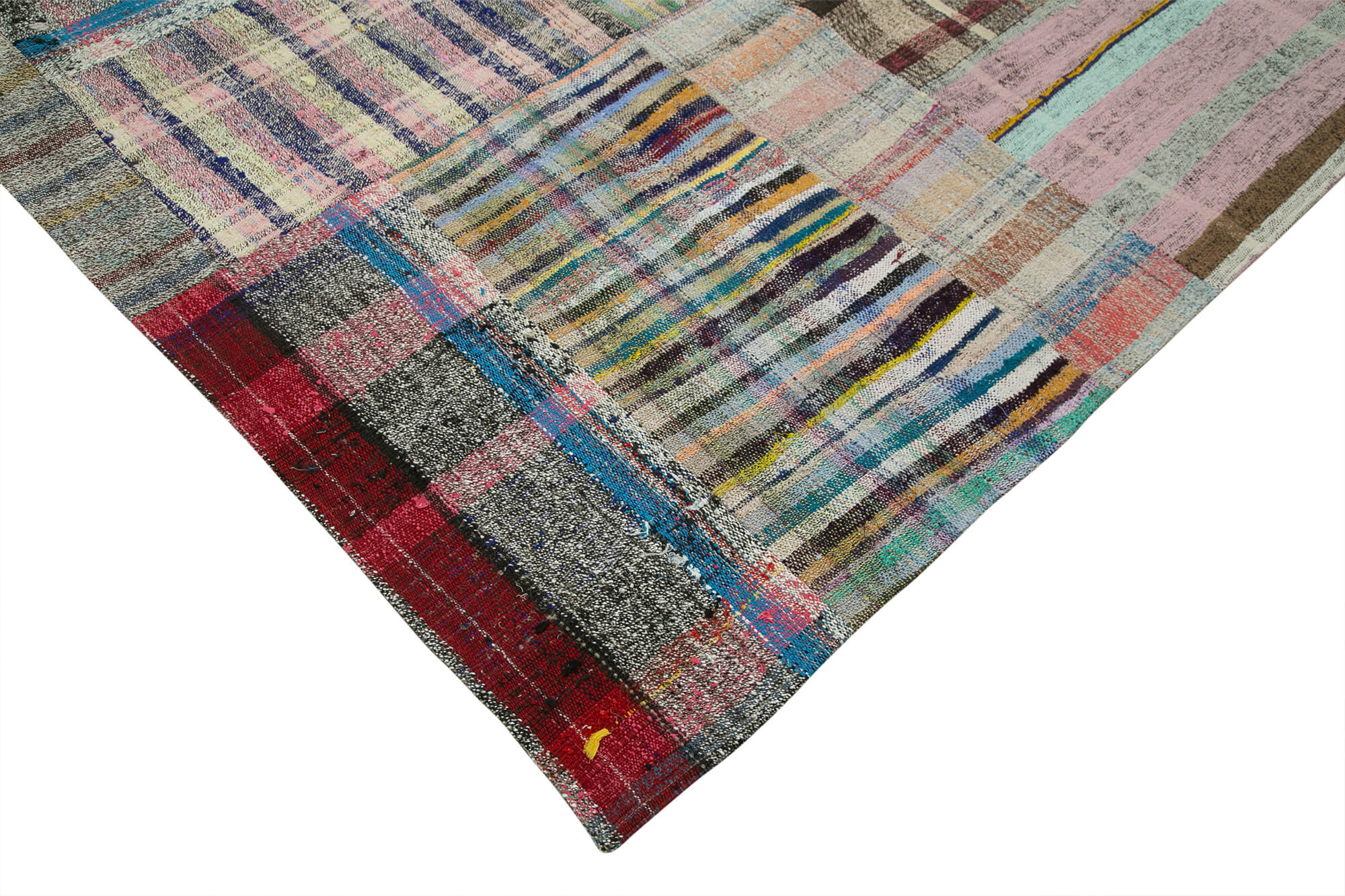Handmade Patchwork Rug - Kirk Yama Grey Cotton Wool Vintage Area Rug 8'8''x11'8''
