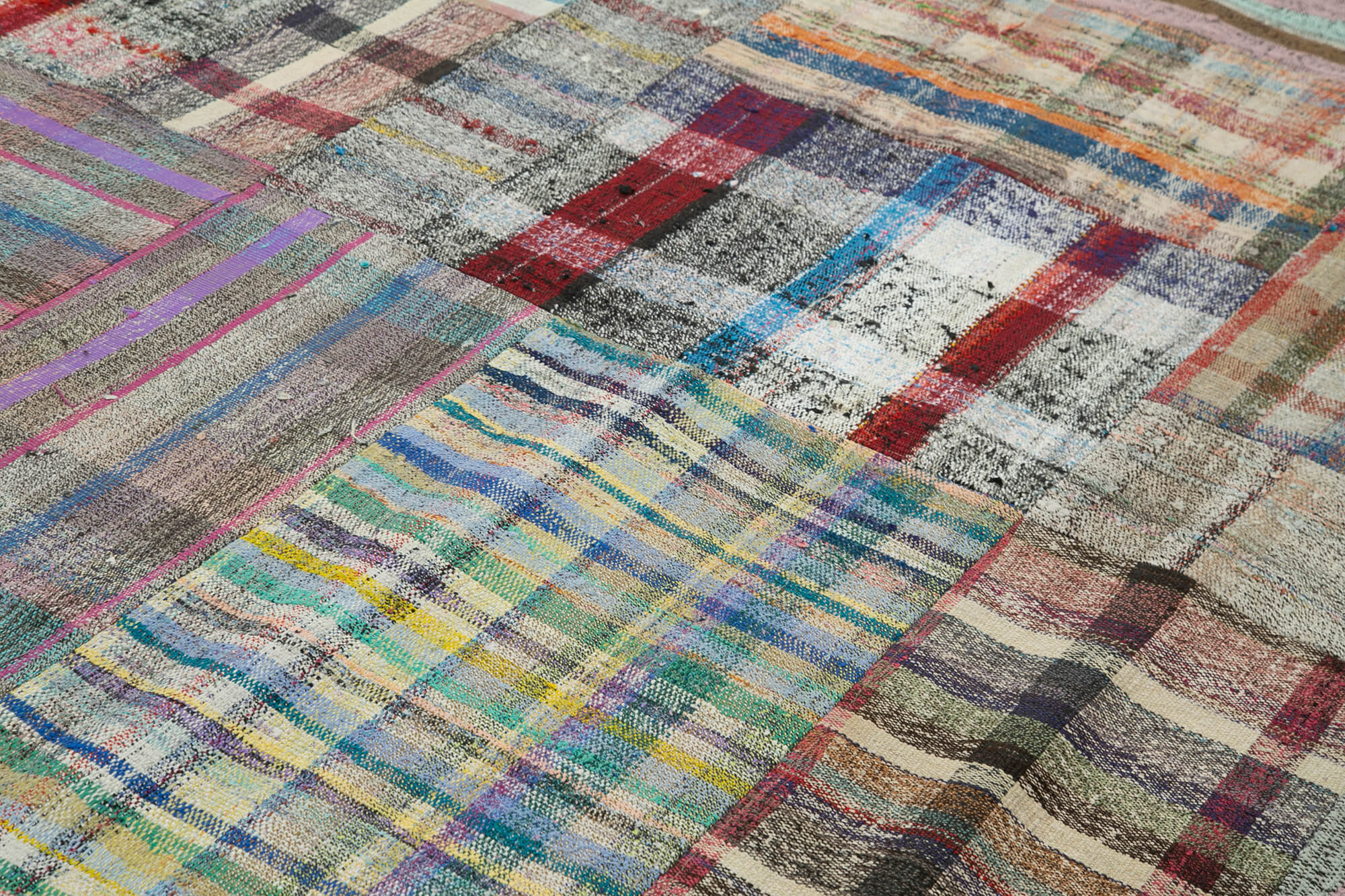 Handmade Patchwork Rug - Kirk Yama Grey Cotton Wool Vintage Area Rug 8'8''x11'8''