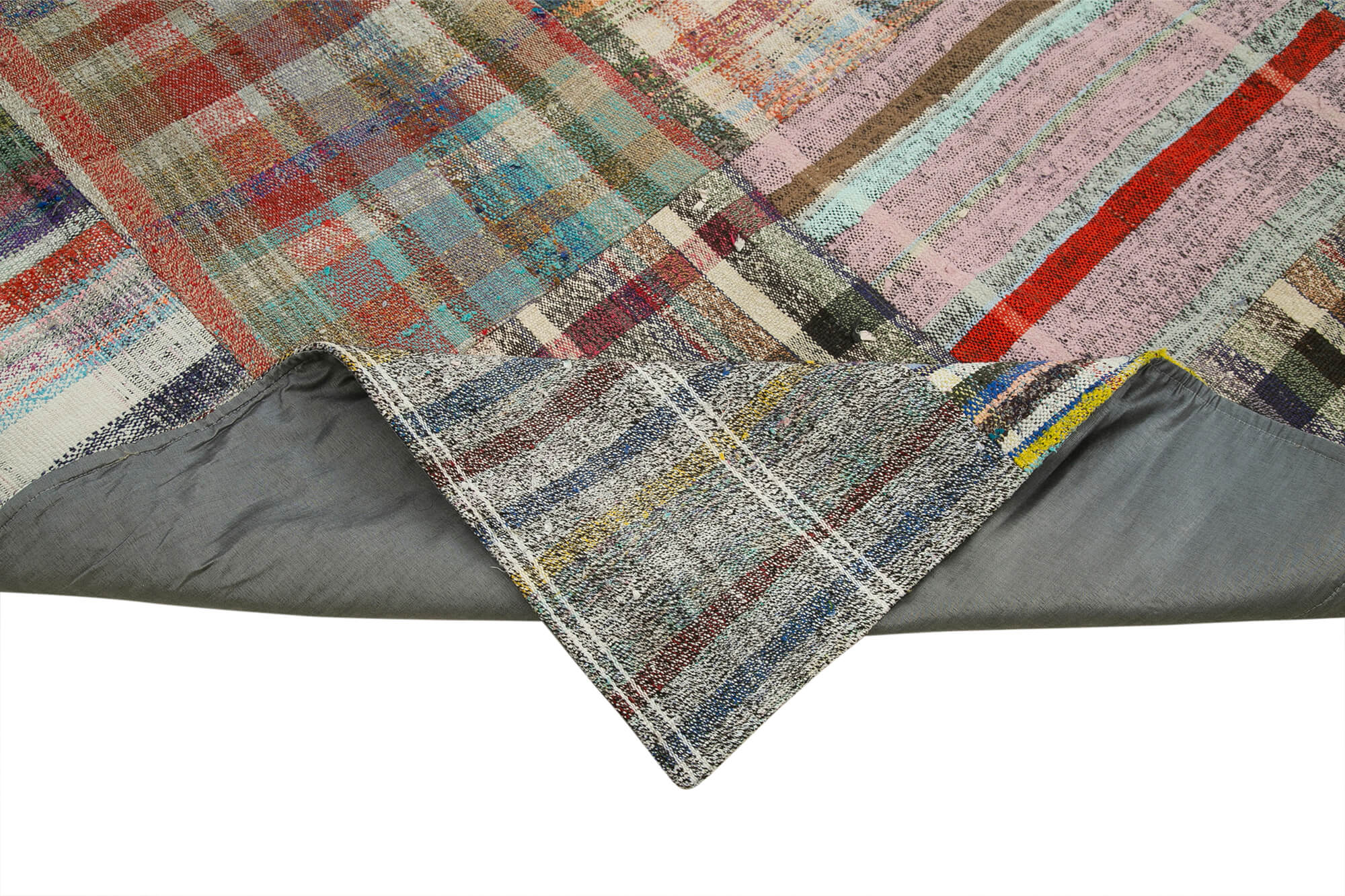 Handmade Patchwork Rug - Kirk Yama Grey Cotton Wool Vintage Area Rug 8'8''x11'8''
