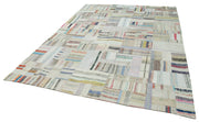 Handmade Patchwork Area Rug - Beige Cotton Wool Rug 8'x11'6'' Vintage Turkish Carpet