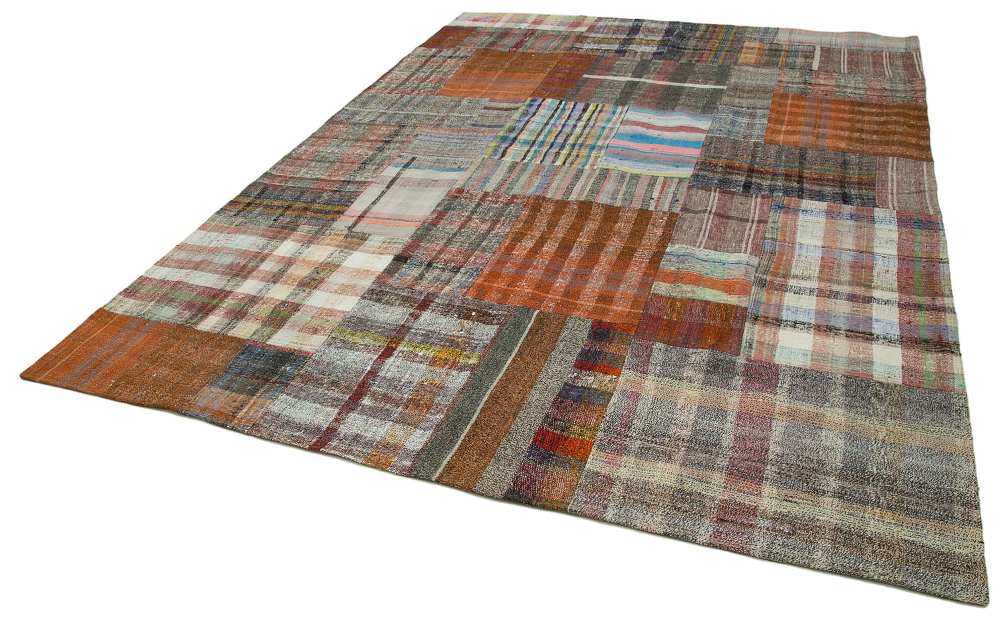 Handmade Patchwork Rug – Grey Cotton Wool Vintage Area Rug 8'8'' x 11'10''