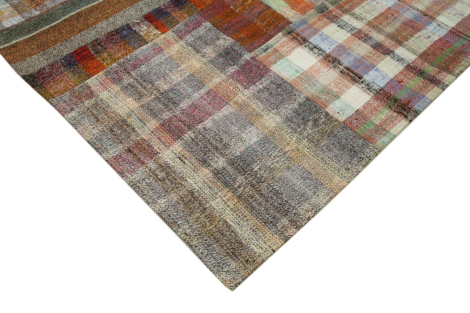 Handmade Patchwork Rug – Grey Cotton Wool Vintage Area Rug 8'8'' x 11'10''