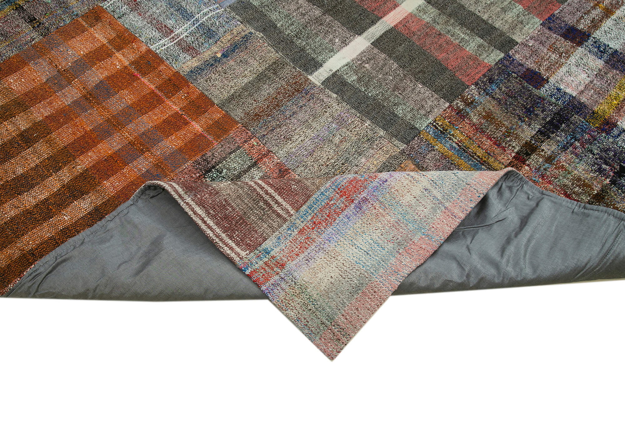Handmade Patchwork Rug – Grey Cotton Wool Vintage Area Rug 8'8'' x 11'10''