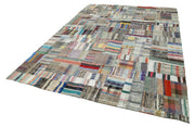 Handmade Patchwork Rug - Kirk Yama Grey Cotton Wool Vintage Area Rug 7'11'' x 11'6''