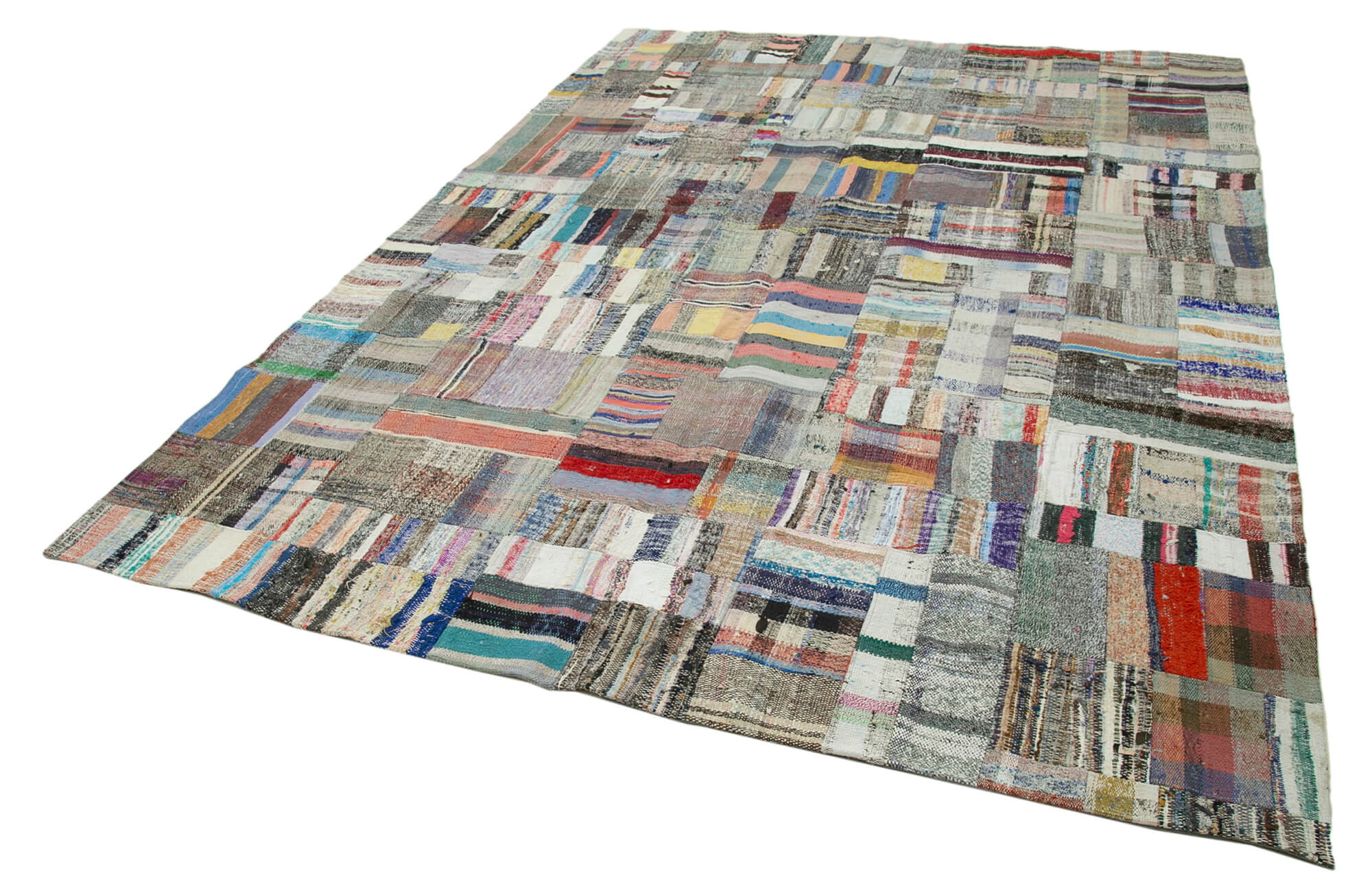 Handmade Patchwork Rug - Kirk Yama Grey Cotton Wool Vintage Area Rug 7'11'' x 11'6''