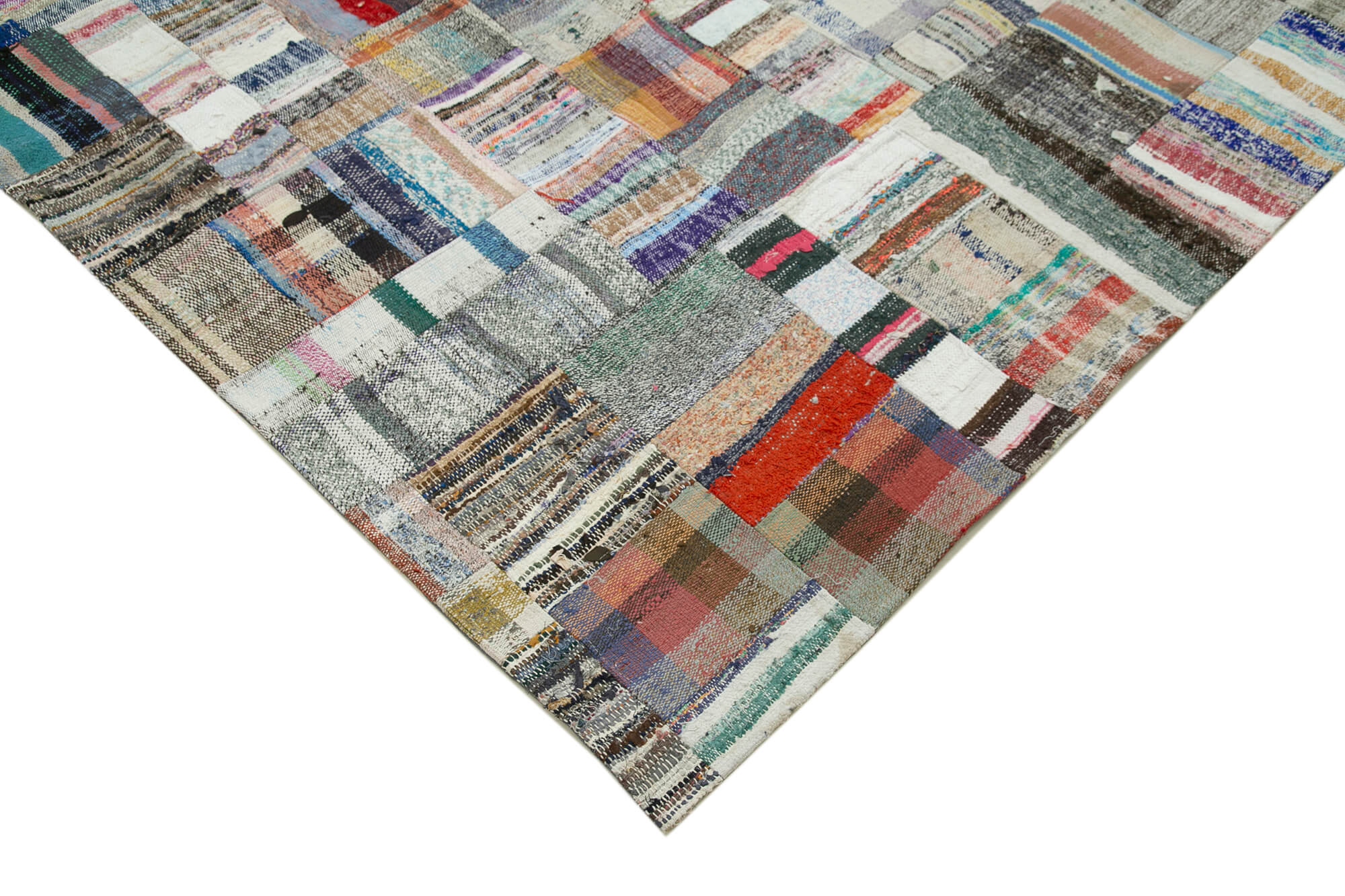 Handmade Patchwork Rug - Kirk Yama Grey Cotton Wool Vintage Area Rug 7'11'' x 11'6''