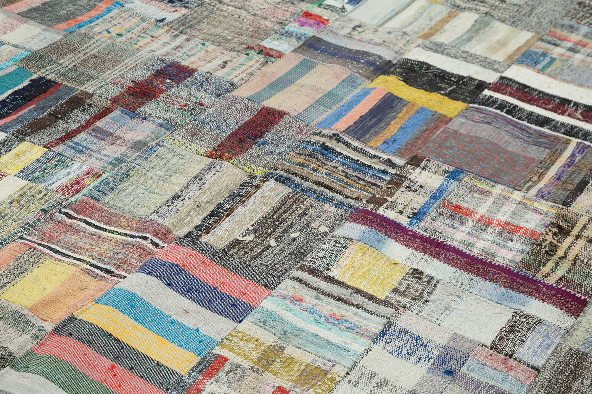 Handmade Patchwork Rug - Kirk Yama Grey Cotton Wool Vintage Area Rug 7'11'' x 11'6''