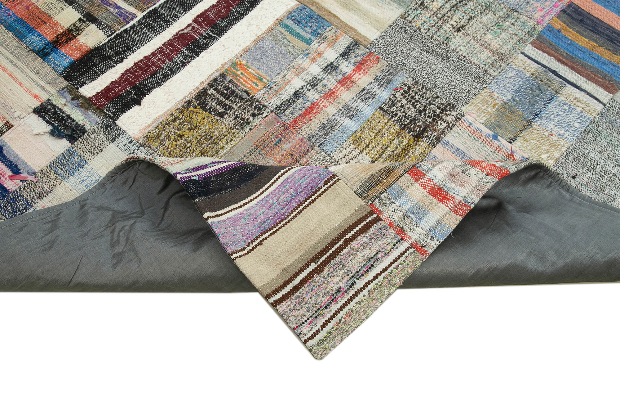 Handmade Patchwork Rug - Kirk Yama Grey Cotton Wool Vintage Area Rug 7'11'' x 11'6''