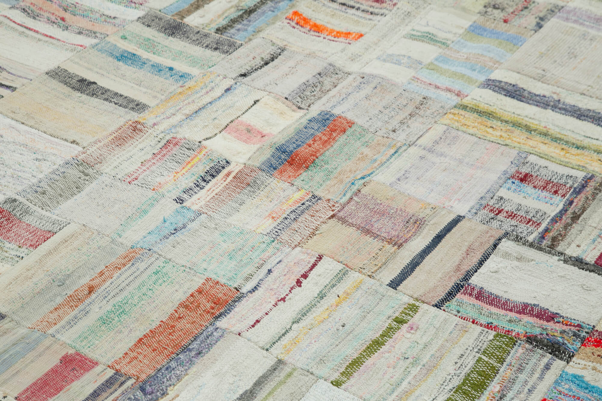 Handmade Area Rug - Grey Patchwork Cotton Wool Vintage Handwoven Carpet 7'10''x11'6''