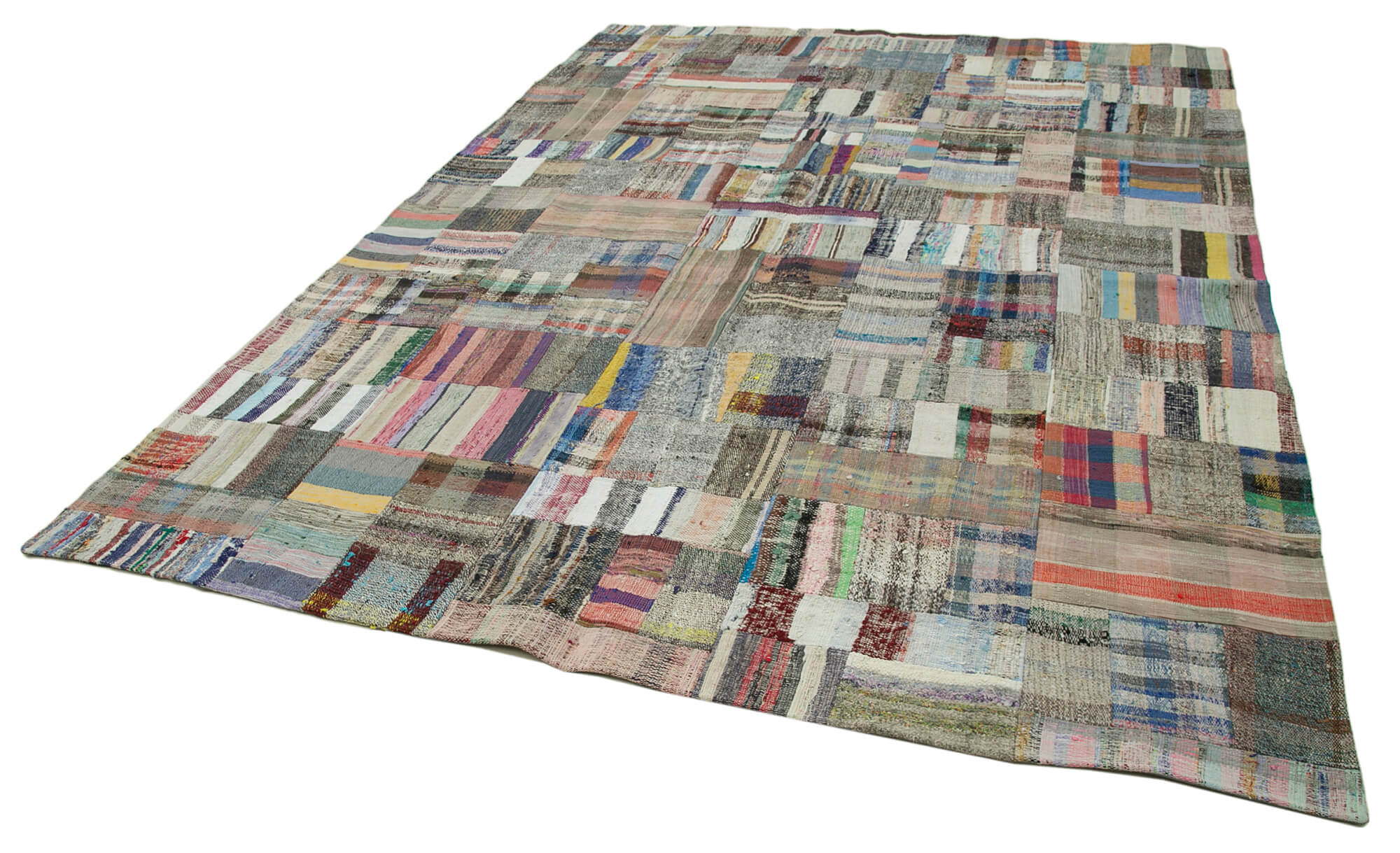 Handmade Patchwork Rug - Kirk Yama Grey Cotton Wool Area Rug 7'11''x11'6''