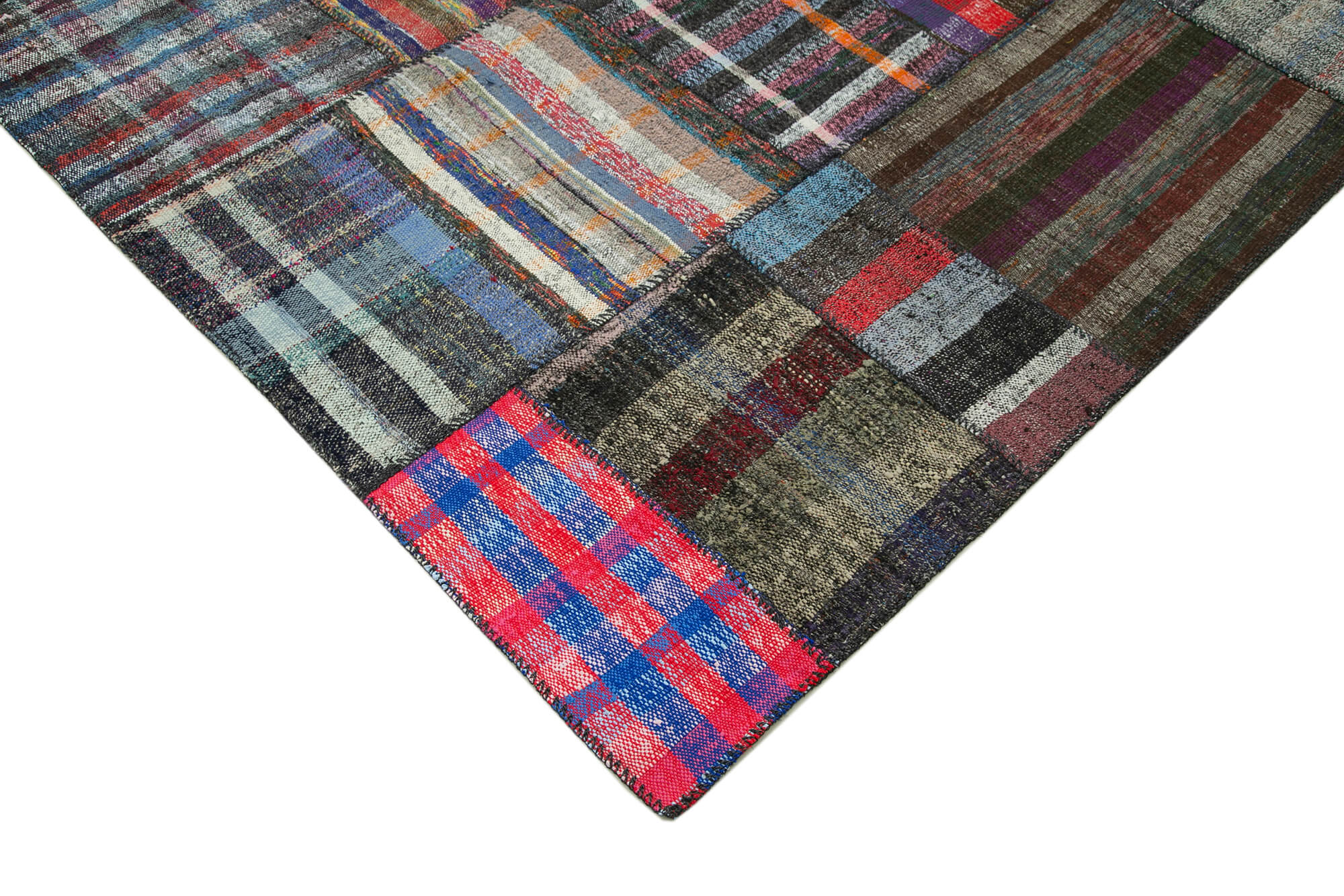 Handmade Area Rug - Kirk Yama Grey Patchwork Cotton Wool Carpet 6'9'' x 10'2''