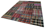 Handmade Patchwork Rug - Kirk Yama Grey Cotton Wool Vintage Area Rug 7'4''x10'2''