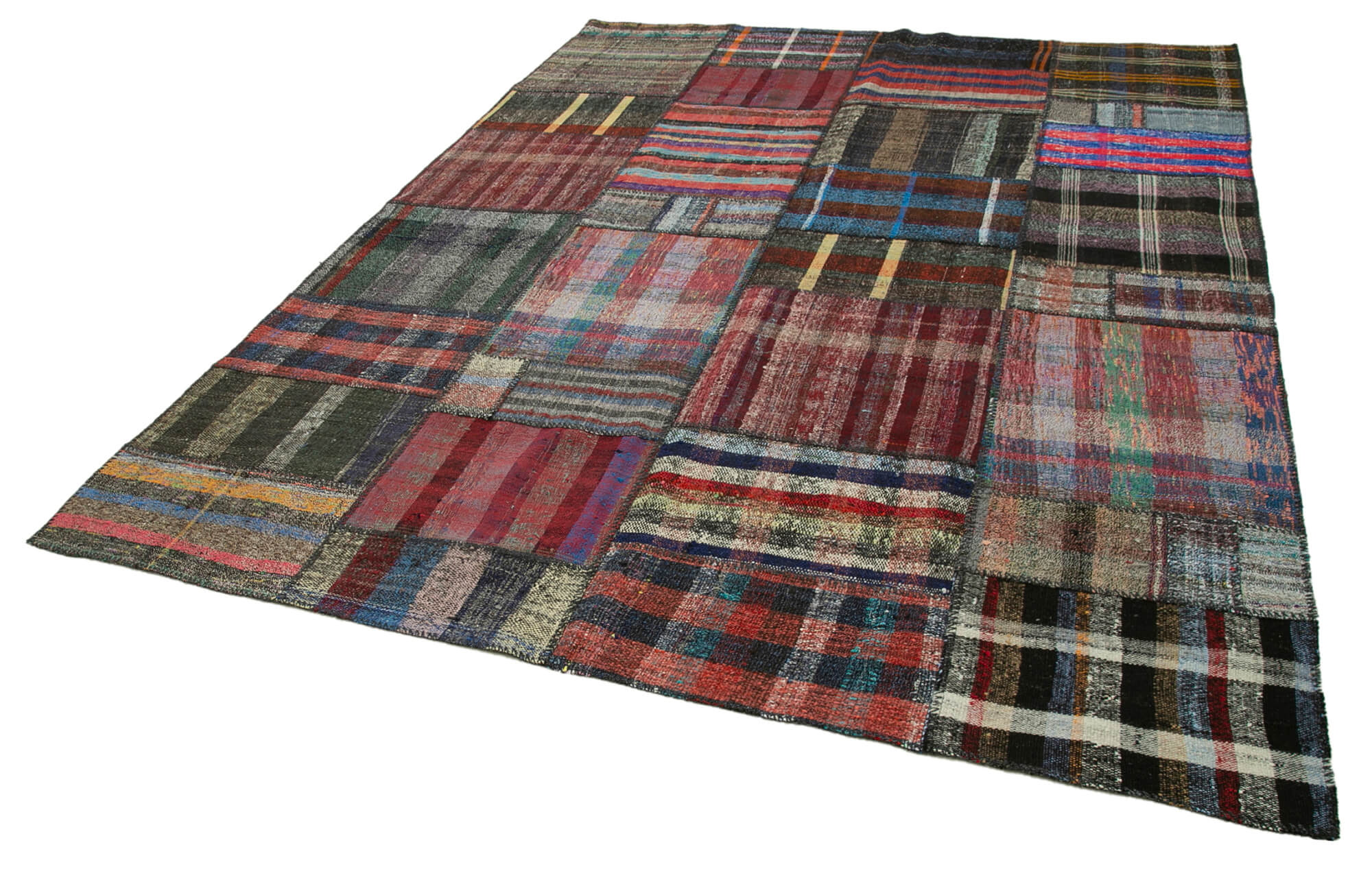 Handmade Patchwork Rug - Kirk Yama Grey Cotton Wool Vintage Area Rug 7'4''x10'2''