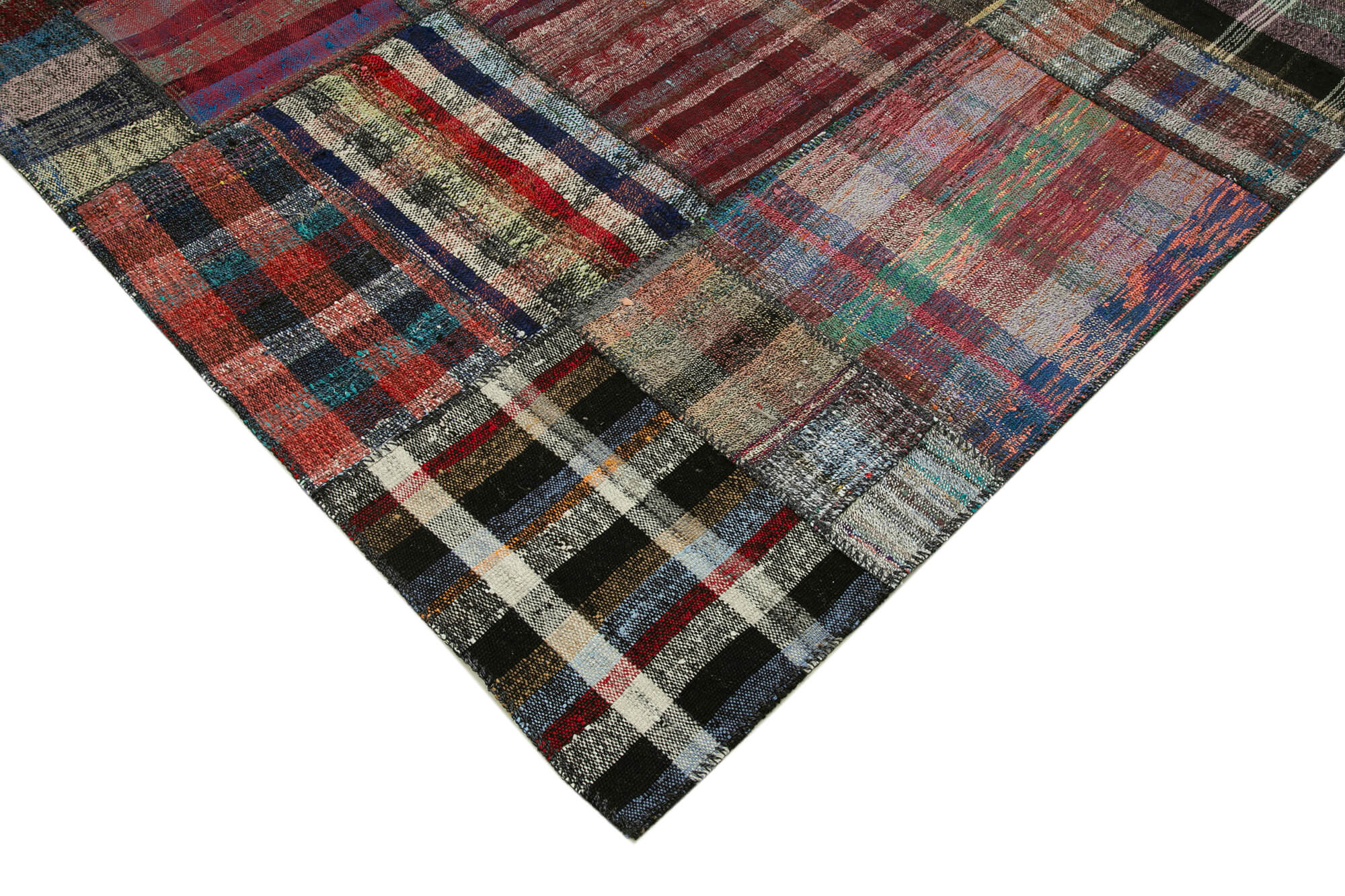 Handmade Patchwork Rug - Kirk Yama Grey Cotton Wool Vintage Area Rug 7'4''x10'2''