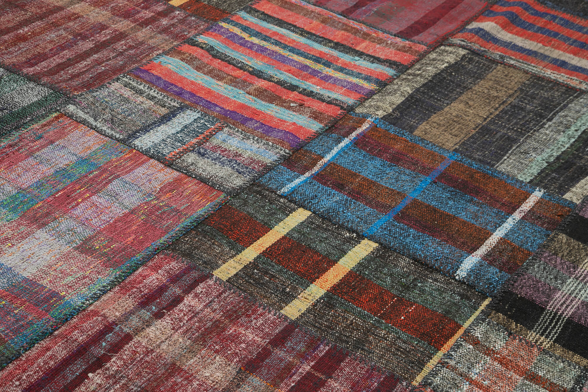 Handmade Patchwork Rug - Kirk Yama Grey Cotton Wool Vintage Area Rug 7'4''x10'2''