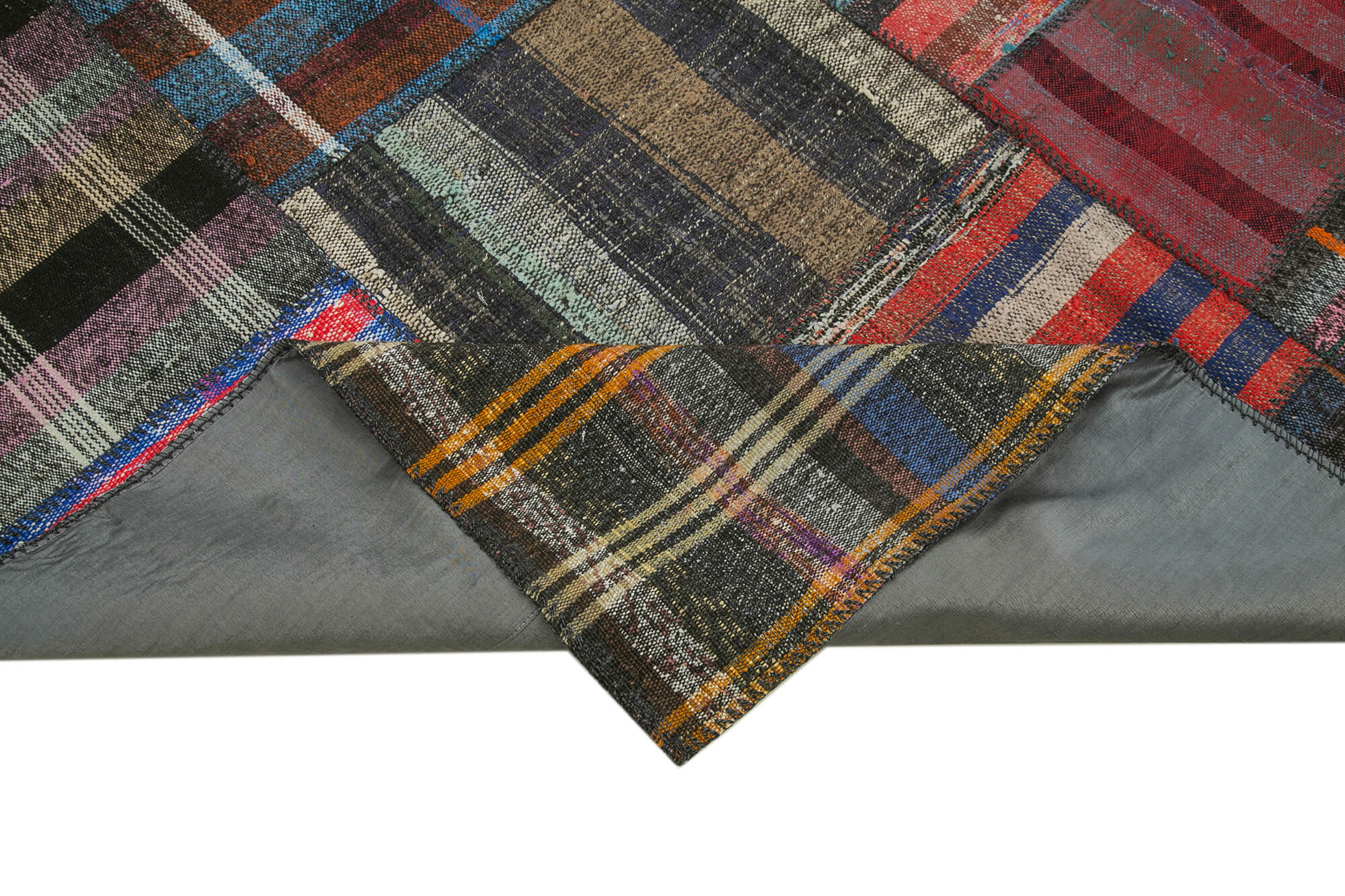 Handmade Patchwork Rug - Kirk Yama Grey Cotton Wool Vintage Area Rug 7'4''x10'2''