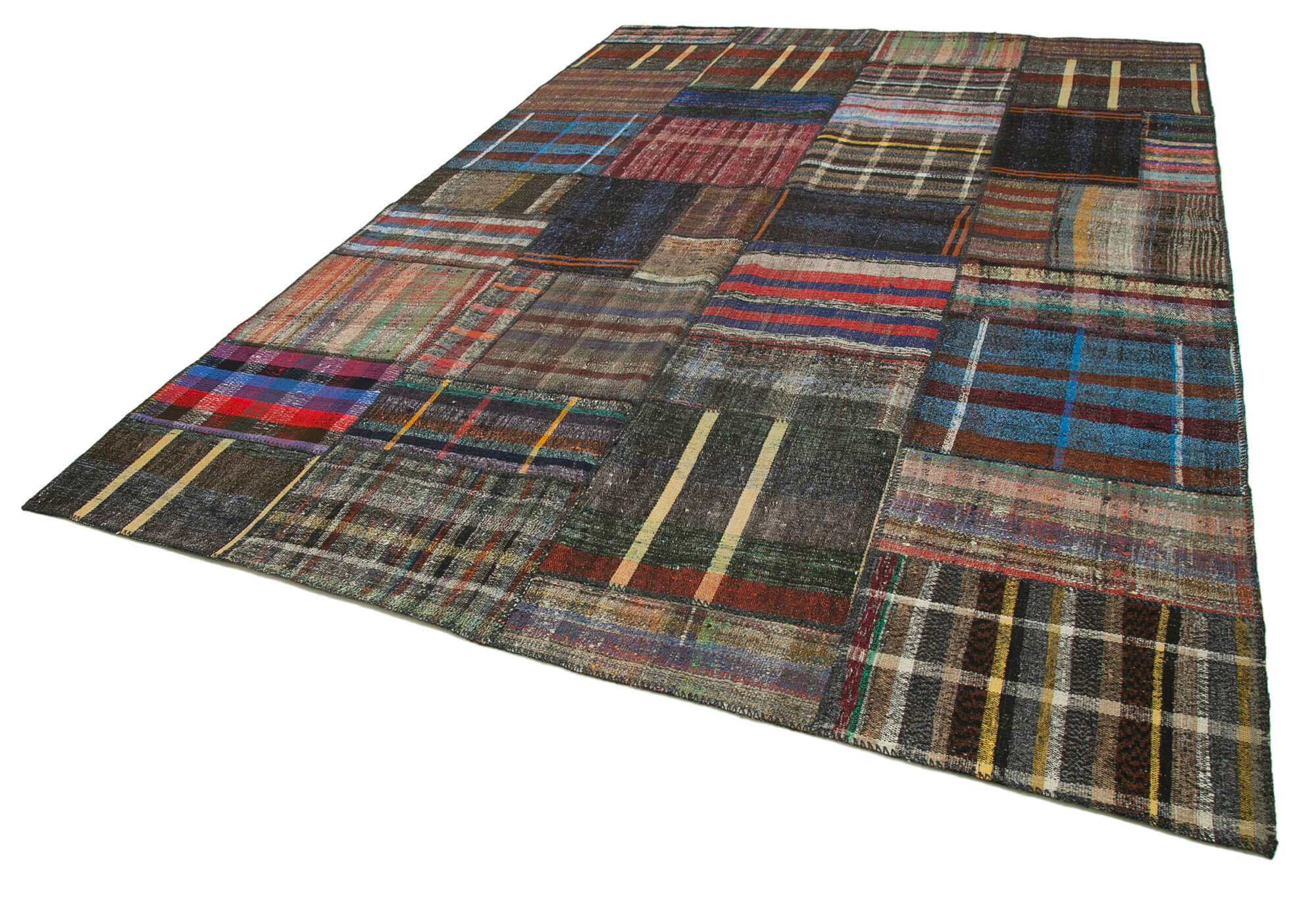 Handmade Area Rug – Kirk Yama Grey Patchwork Cotton Wool Carpet 8'2''x11'10''