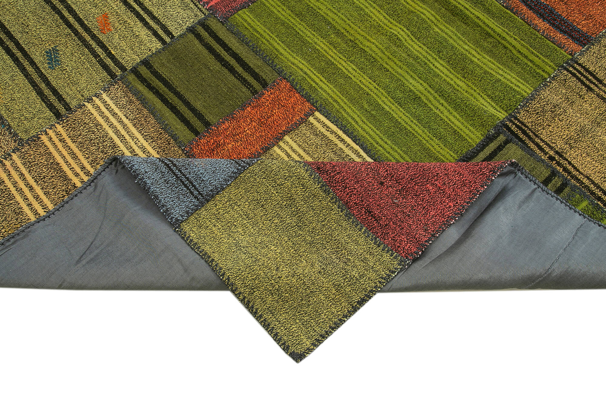Handmade Patchwork Rug - Kirk Yama Grey Cotton Wool Blend Area Rug 8'2''x11'7''