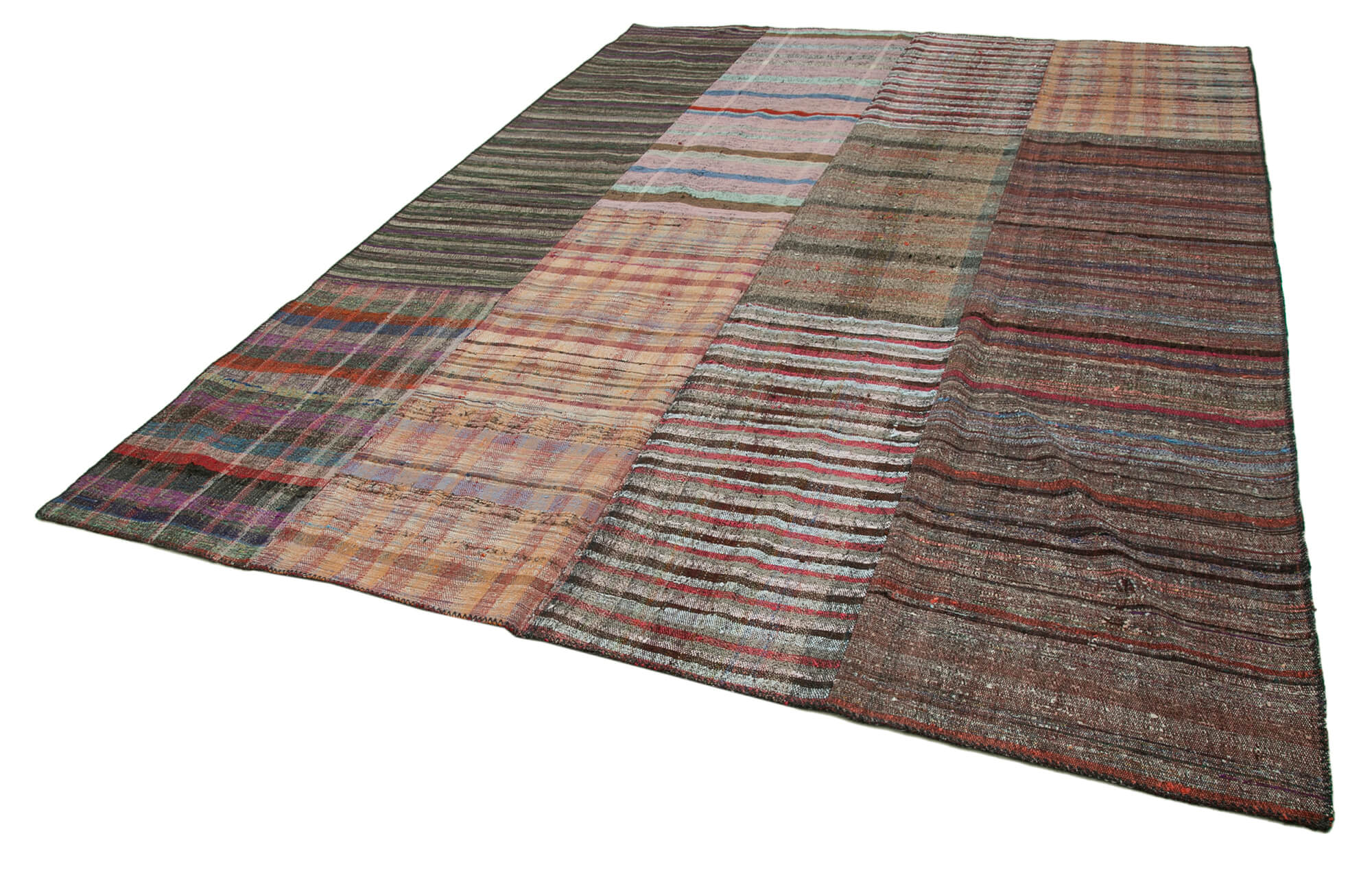 Handmade Wool Area Rug - Kirk Yama Grey Patchwork Cotton Wool Rug 8'8''x11'11''