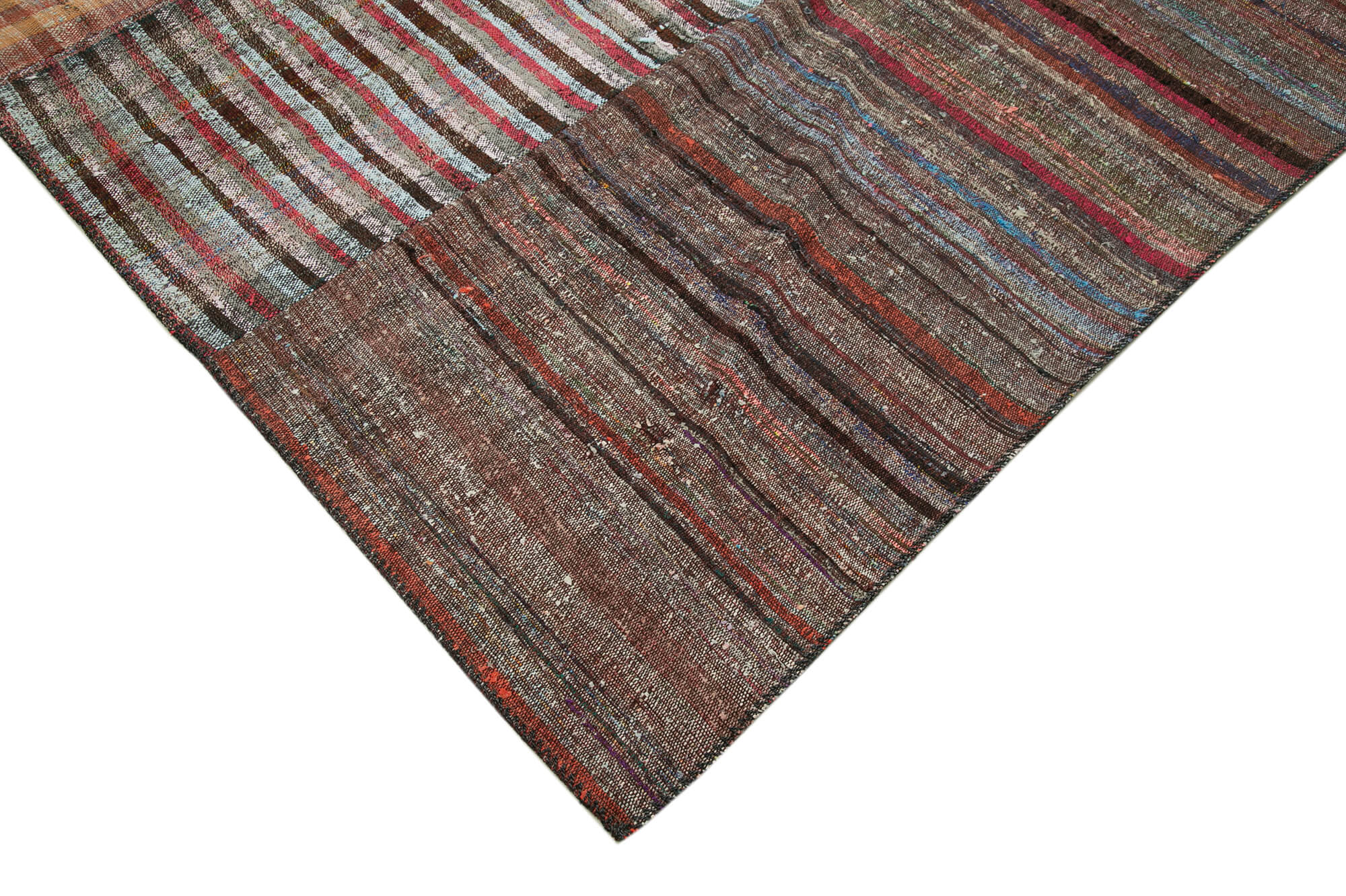 Handmade Wool Area Rug - Kirk Yama Grey Patchwork Cotton Wool Rug 8'8''x11'11''