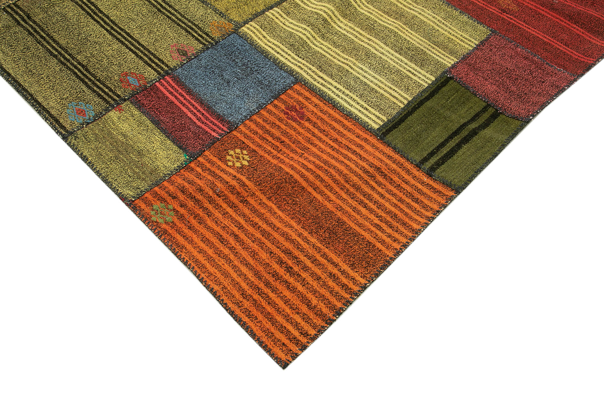 Handmade Area Rug - Kirk Yama Grey Patchwork Cotton Wool Carpet 8'2'' x 11'6''