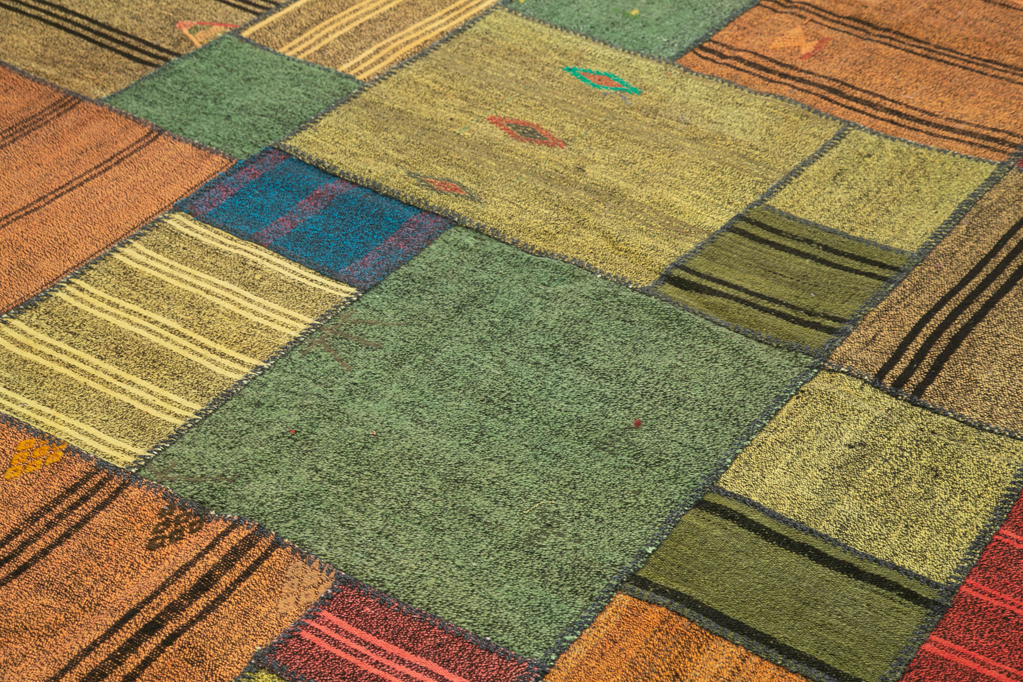 Handmade Area Rug - Kirk Yama Grey Patchwork Cotton Wool Carpet 8'2'' x 11'6''