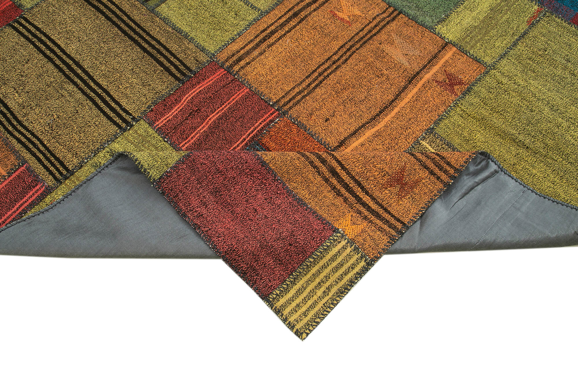 Handmade Area Rug - Kirk Yama Grey Patchwork Cotton Wool Carpet 8'2'' x 11'6''