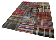 Handmade Patchwork Rug - Kirk Yama Grey Cotton Wool Vintage Area Rug 5'9''x8'2''