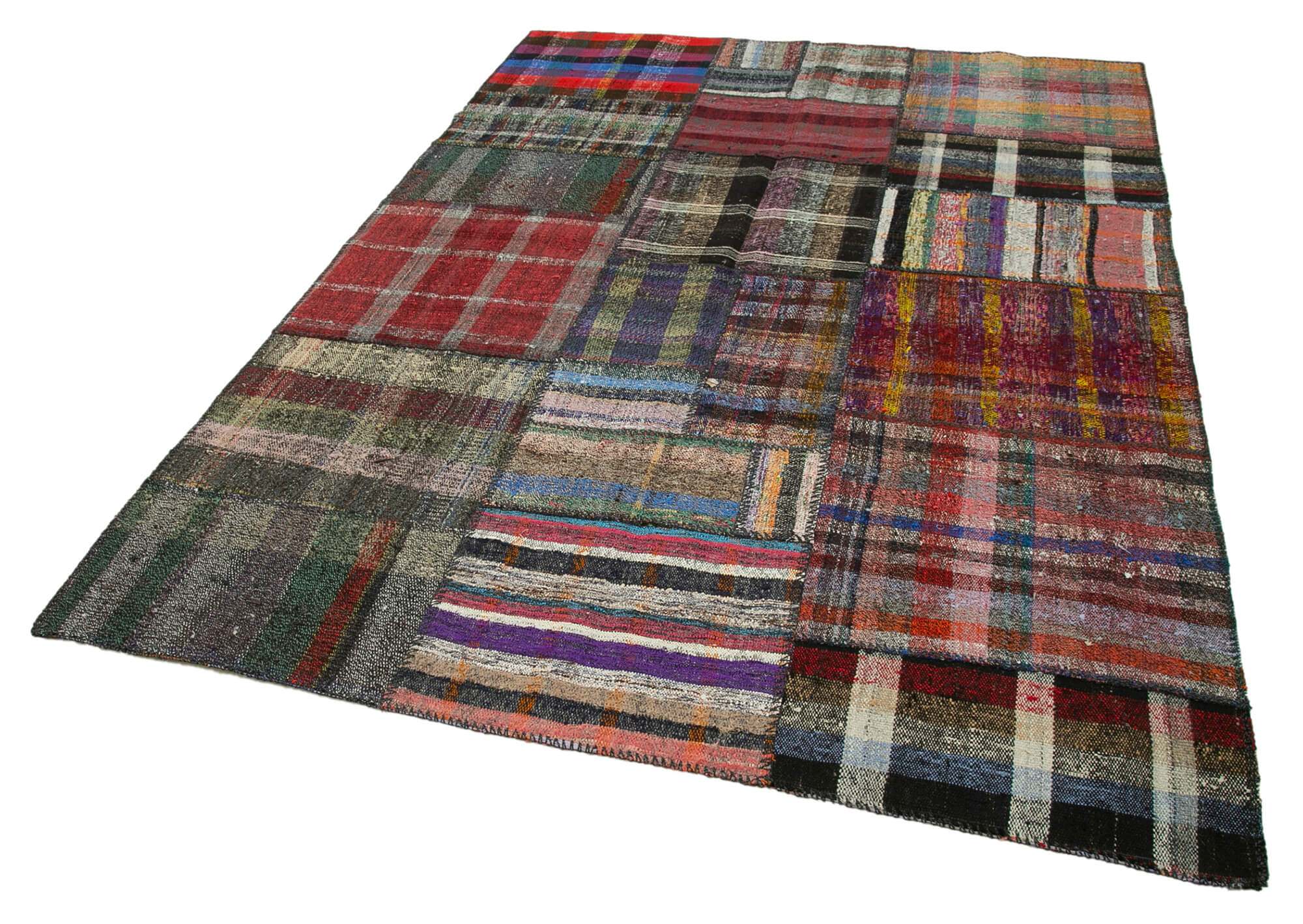 Handmade Patchwork Rug - Kirk Yama Grey Cotton Wool Vintage Area Rug 5'9''x8'2''