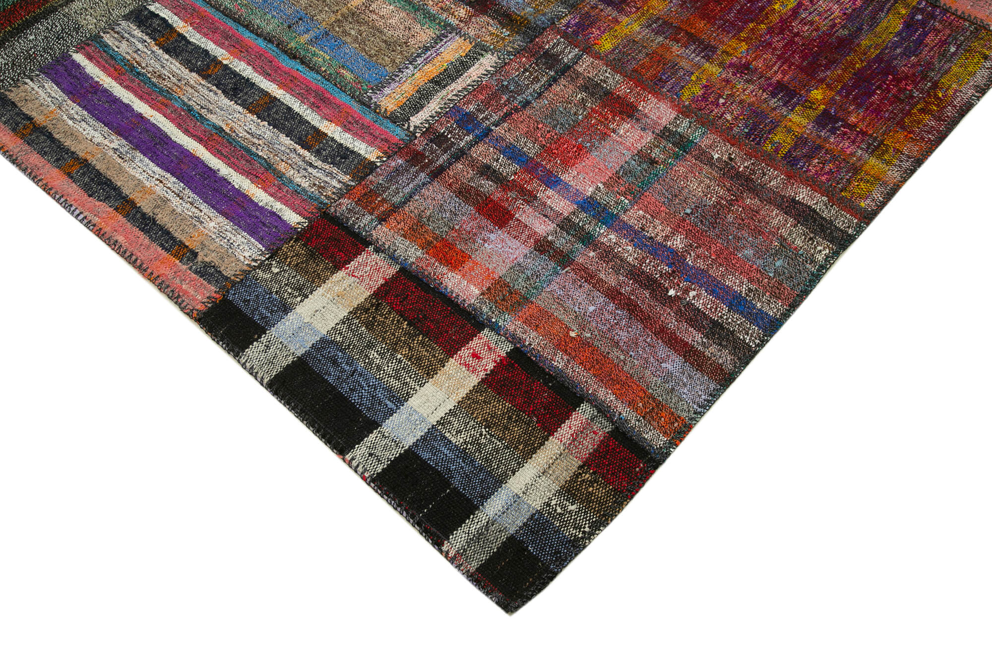Handmade Patchwork Rug - Kirk Yama Grey Cotton Wool Vintage Area Rug 5'9''x8'2''