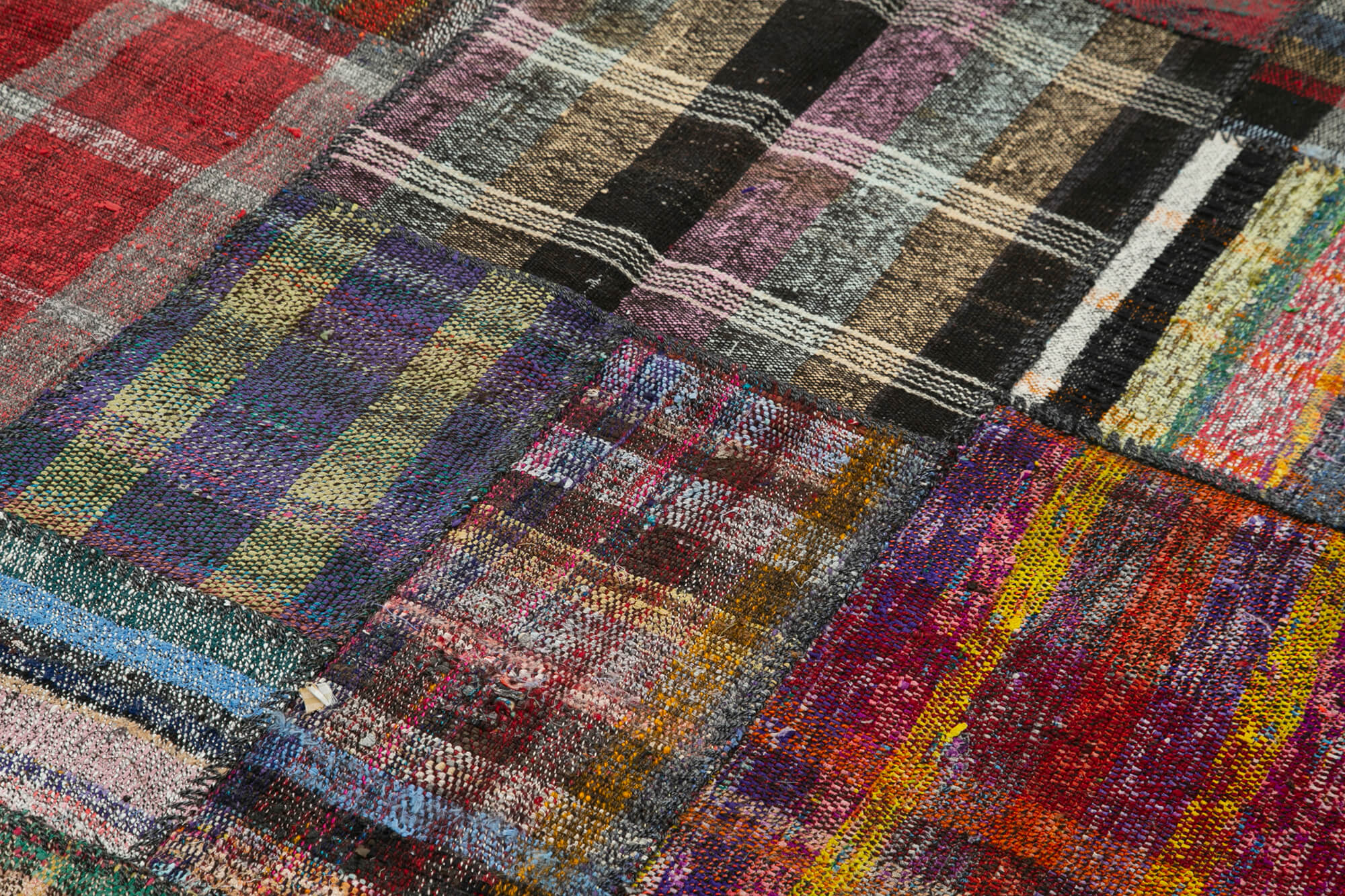 Handmade Patchwork Rug - Kirk Yama Grey Cotton Wool Vintage Area Rug 5'9''x8'2''