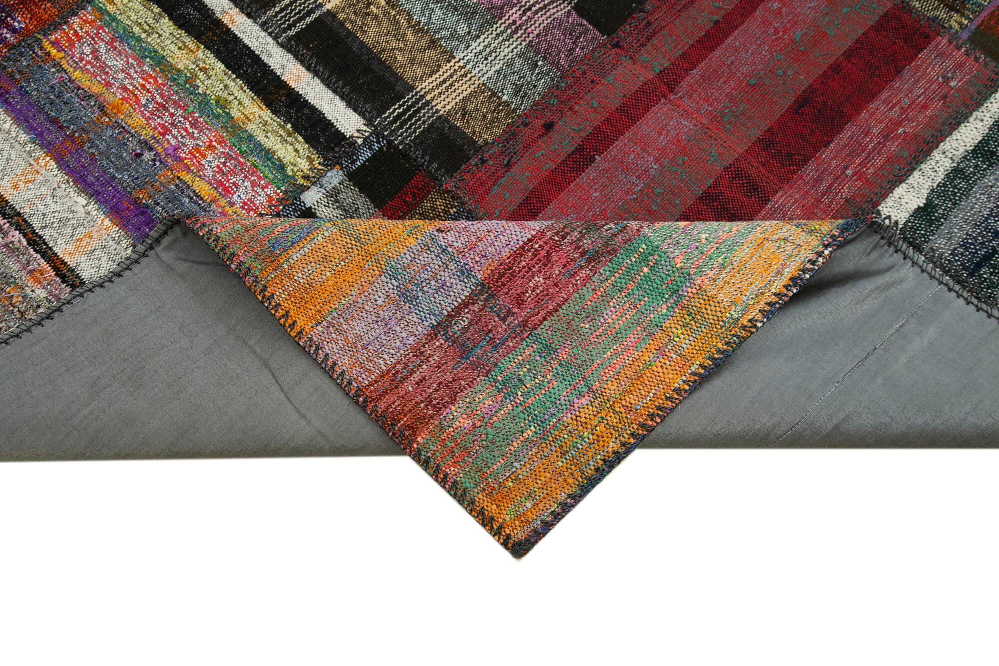 Handmade Patchwork Rug - Kirk Yama Grey Cotton Wool Vintage Area Rug 5'9''x8'2''