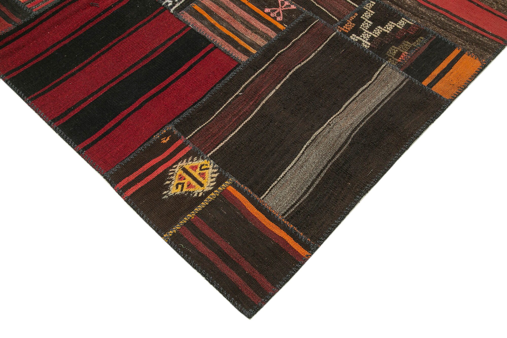Handmade Area Rug – Kirk Yama Black Patchwork Cotton Wool 7'4''x10'10''