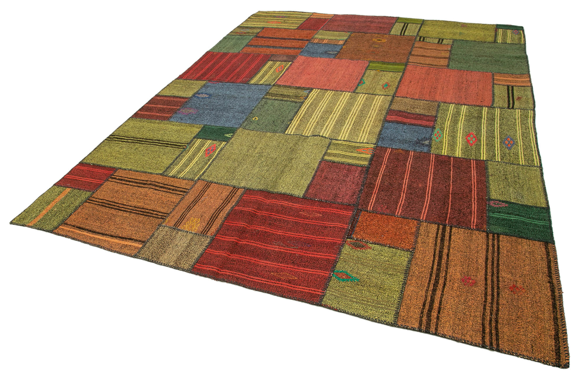 Handmade Wool Area Rug - Kirk Yama Grey Patchwork Cotton Wool Rug 8'2''x11'5''