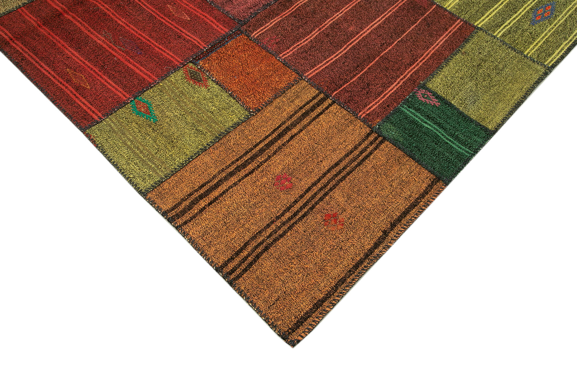 Handmade Wool Area Rug - Kirk Yama Grey Patchwork Cotton Wool Rug 8'2''x11'5''
