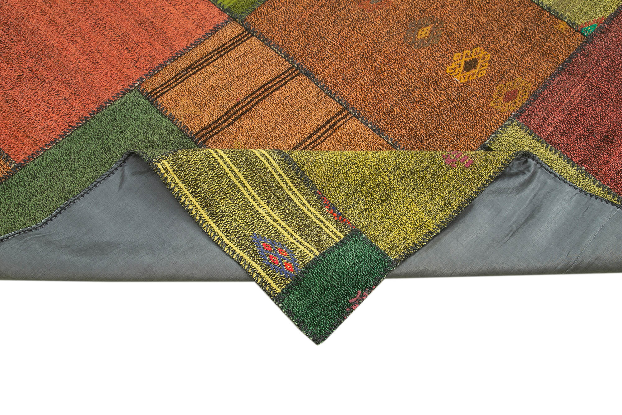 Handmade Wool Area Rug - Kirk Yama Grey Patchwork Cotton Wool Rug 8'2''x11'5''