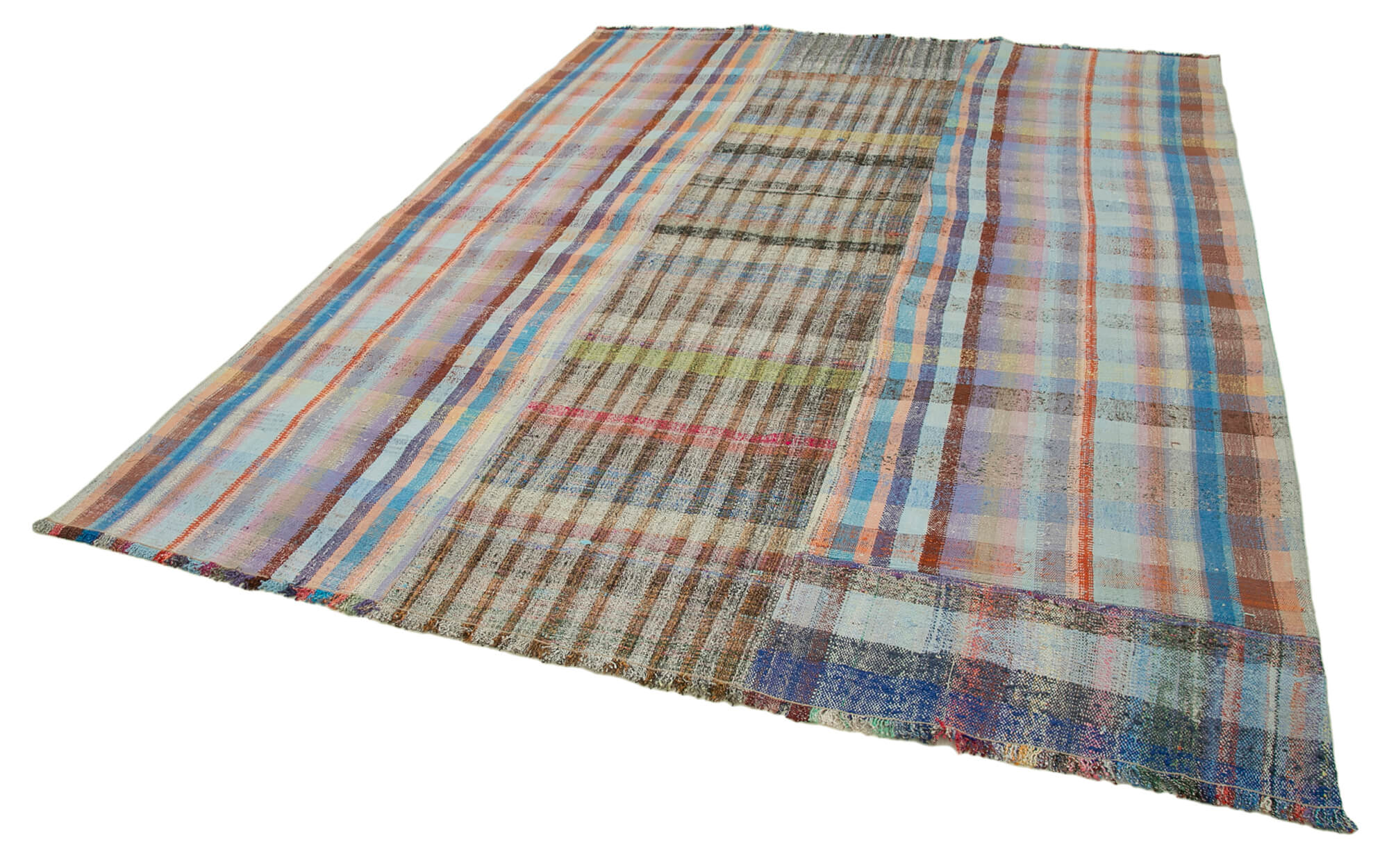 Handmade Patchwork Rug – Grey Patchwork Carpet Cotton Wool Durable Living Room Rug 7'10''x10'4''