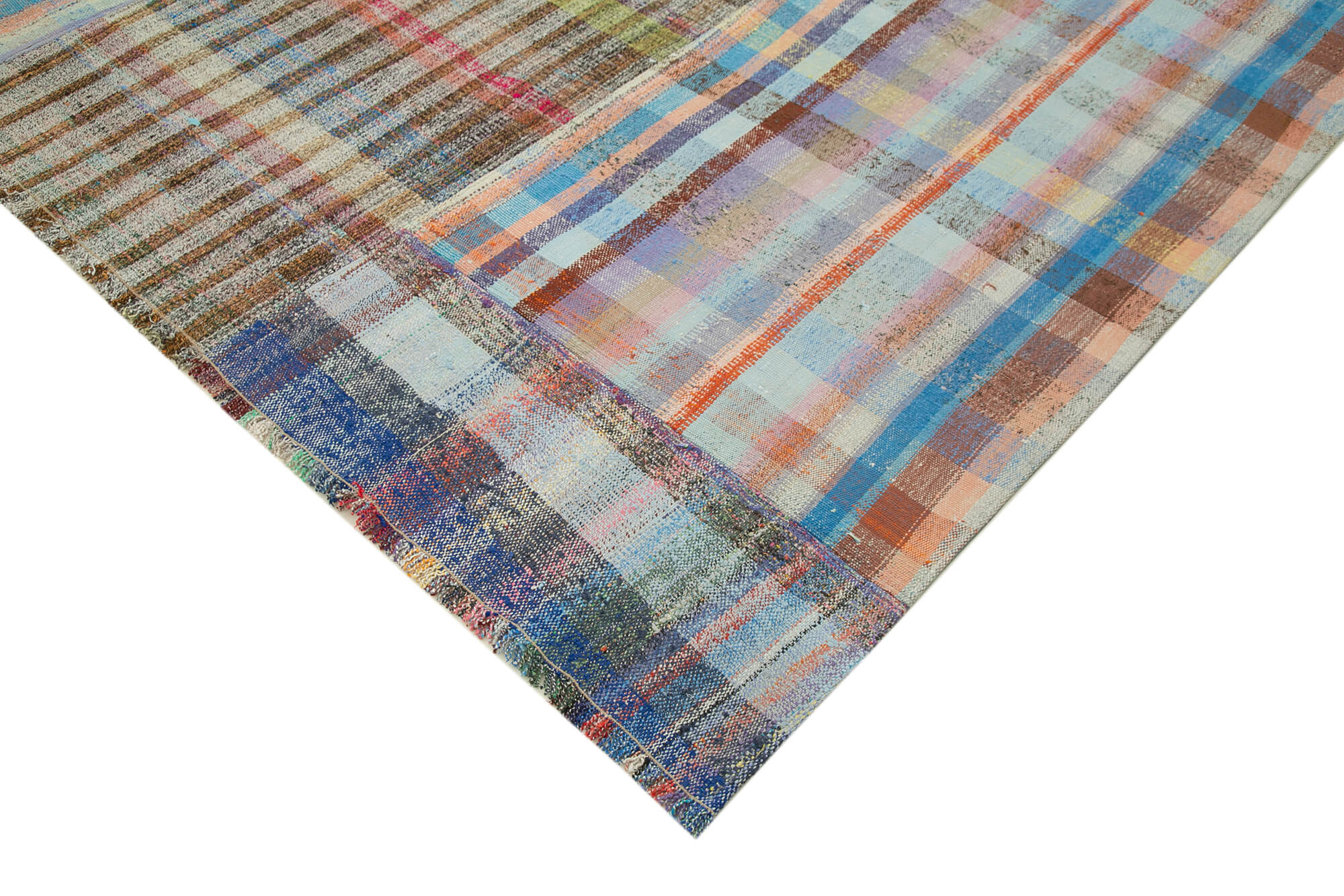 Handmade Patchwork Rug – Grey Patchwork Carpet Cotton Wool Durable Living Room Rug 7'10''x10'4''
