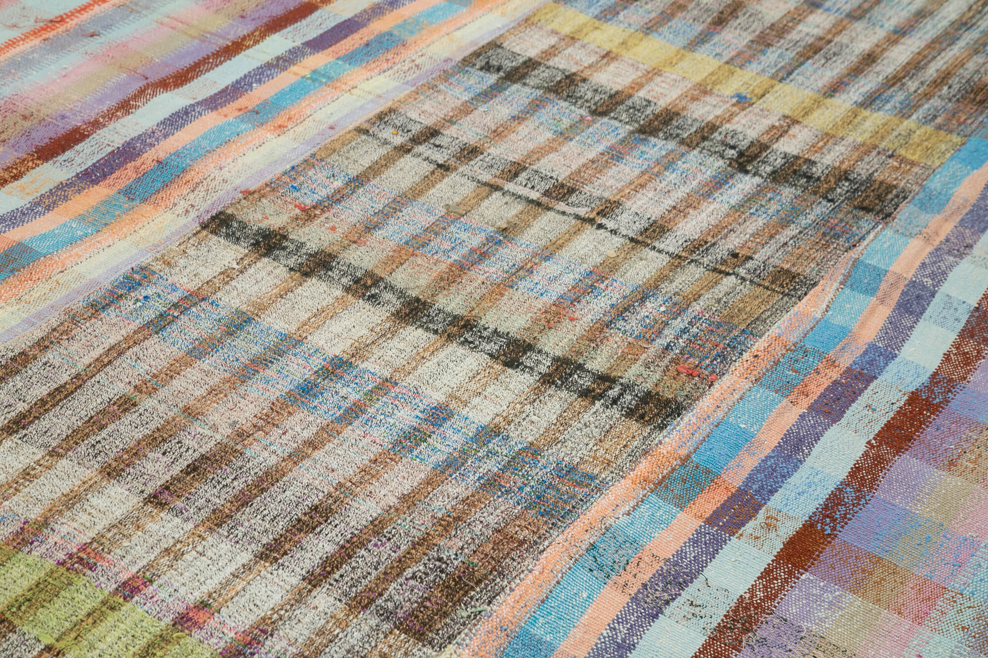 Handmade Patchwork Rug – Grey Patchwork Carpet Cotton Wool Durable Living Room Rug 7'10''x10'4''