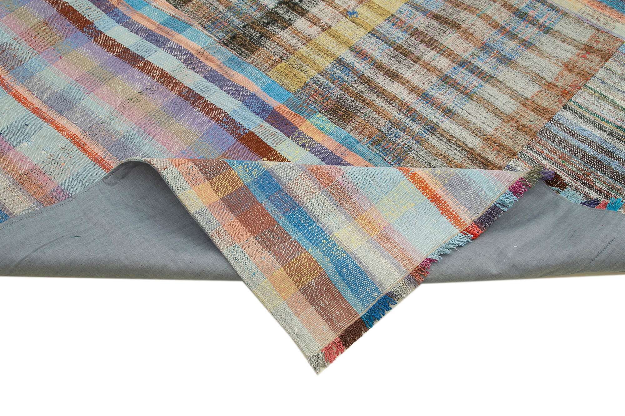 Handmade Patchwork Rug – Grey Patchwork Carpet Cotton Wool Durable Living Room Rug 7'10''x10'4''