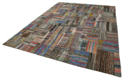 Handmade Wool Area Rug - Kirk Yama Grey Patchwork Cotton Wool Rug 8'7''x12'5''