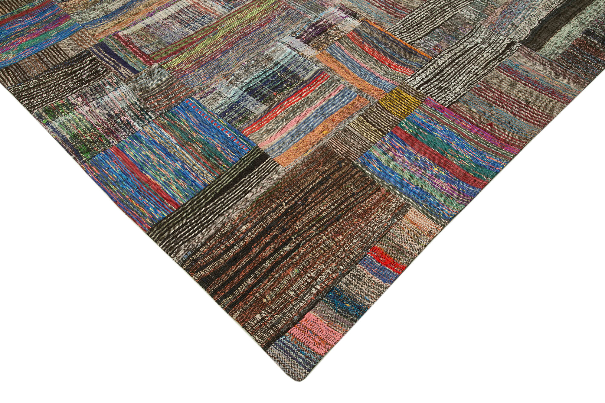 Handmade Wool Area Rug - Kirk Yama Grey Patchwork Cotton Wool Rug 8'7''x12'5''
